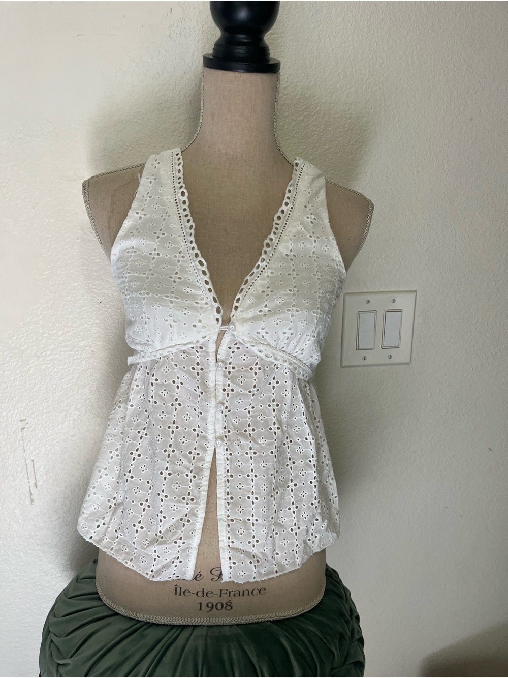 White Eyelet V-Neck Tie-Front Camisole